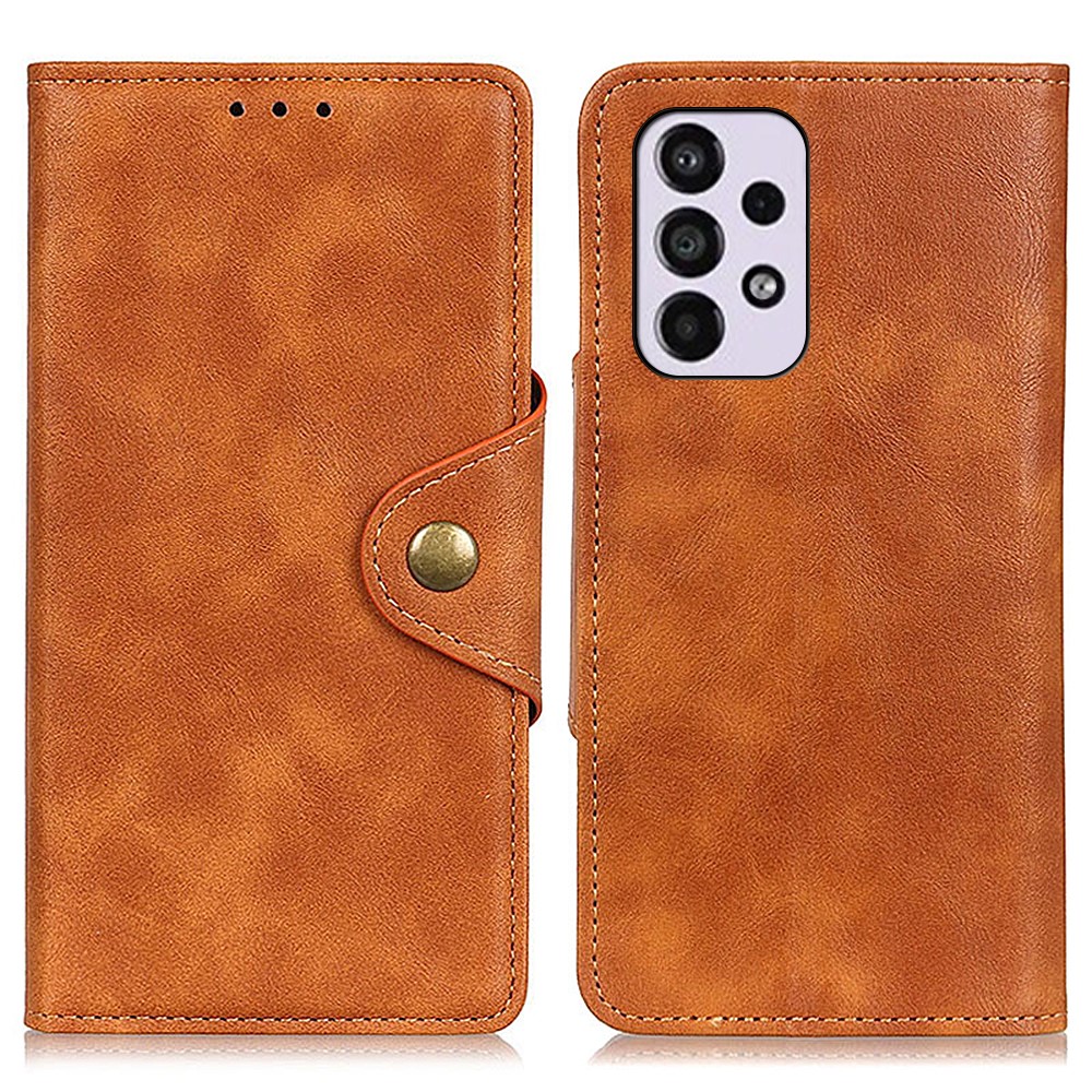 Brass Buckle Drop-proof Well-protected Wallet Stand Inner TPU Case Folio Flip PU Leather Cover for Samsung Galaxy A33 5G - Brown-1
