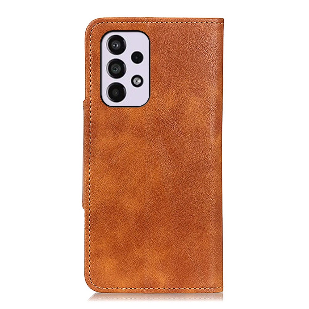 Brass Buckle Drop-proof Well-protected Wallet Stand Inner TPU Case Folio Flip PU Leather Cover for Samsung Galaxy A33 5G - Brown-3