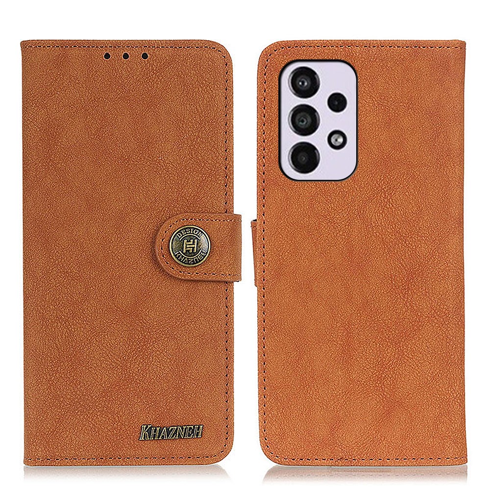 KHAZHEN Vintage Stitching Line Split Leather Wallet Case Stand Book Design Full Protection Phone Cover for Samsung Galaxy A33 5G - Brown-1