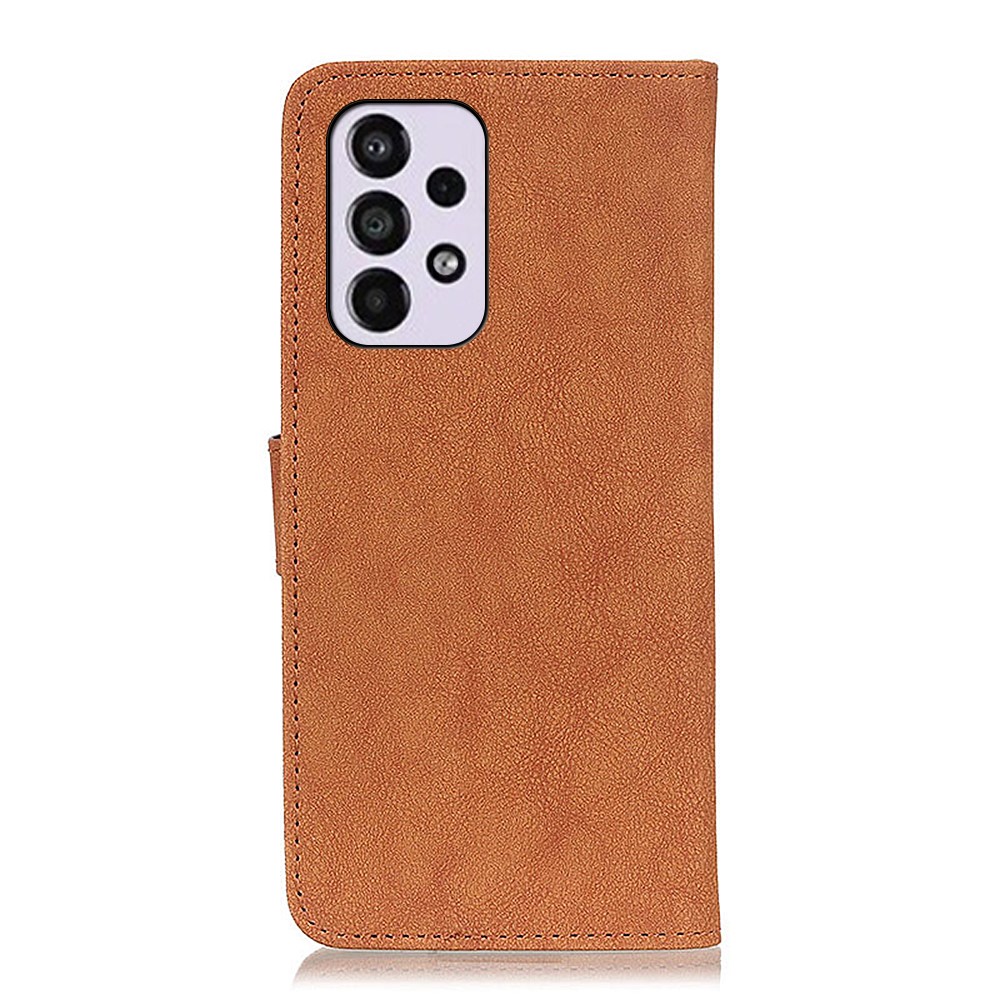 KHAZHEN Vintage Stitching Line Split Leather Wallet Case Stand Book Design Full Protection Phone Cover for Samsung Galaxy A33 5G - Brown-3