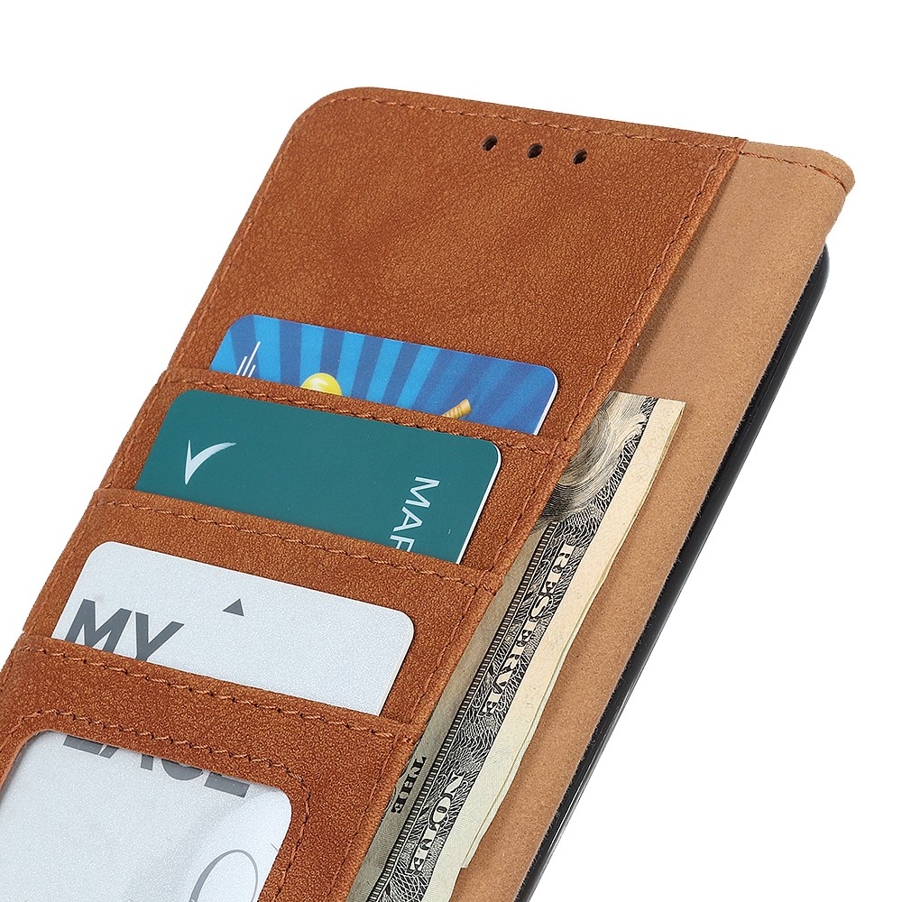 KHAZHEN Vintage Stitching Line Split Leather Wallet Case Stand Book Design Full Protection Phone Cover for Samsung Galaxy A33 5G - Brown-6