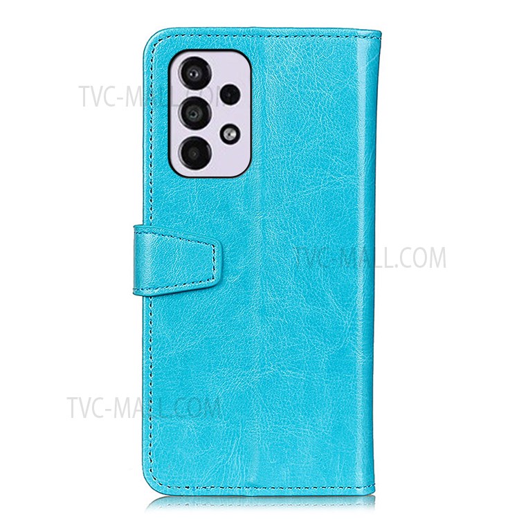 PU Leather Flip Cover with Shockproof TPU Interior Case Magnetic Wallet Stand Phone Protector for Samsung Galaxy A33 5G - Blue-3