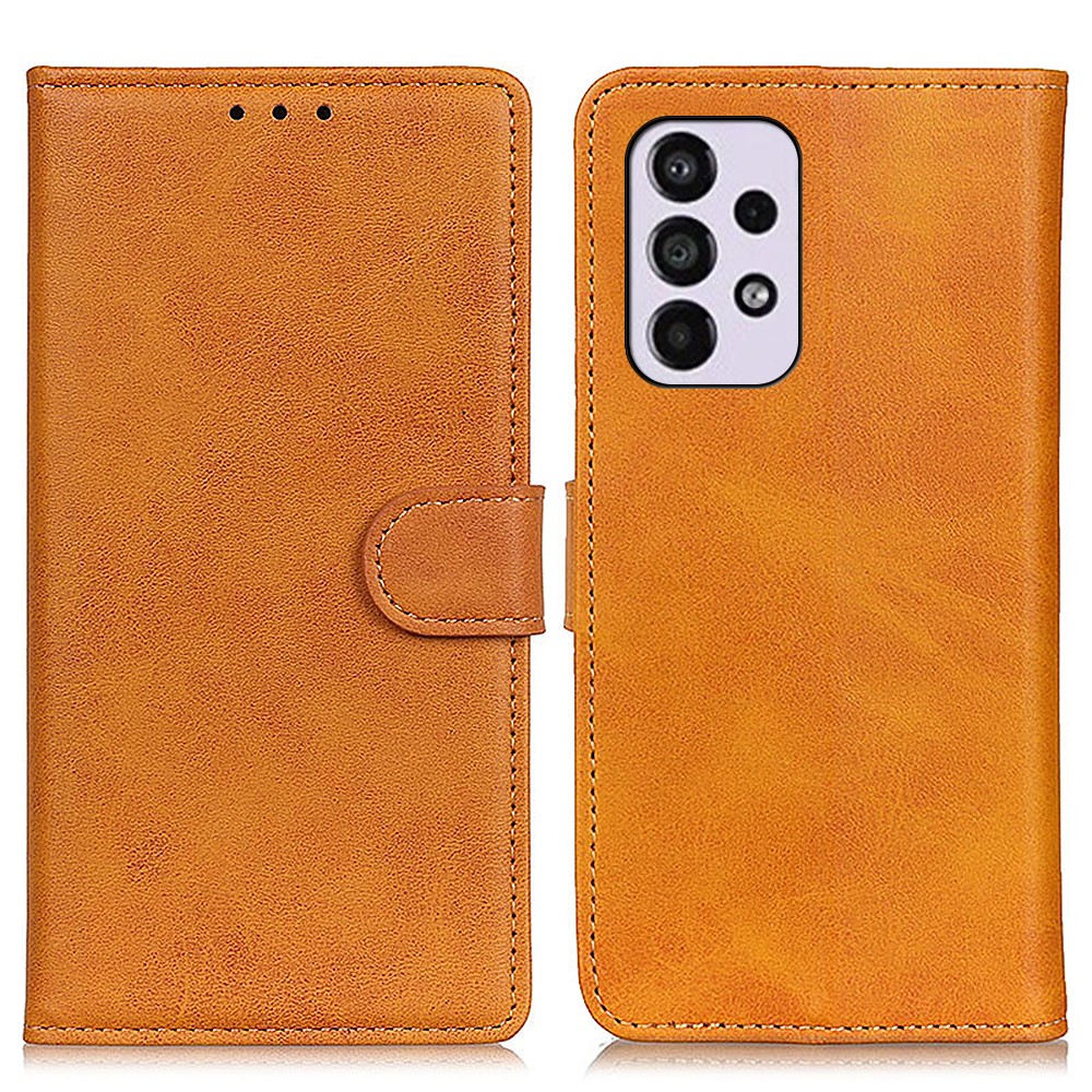 Folio Flip Stand PU Leather Wallet Fall-resistant TPU Inner Shell Protective Cover for Samsung Galaxy A33 5G - Brown-1