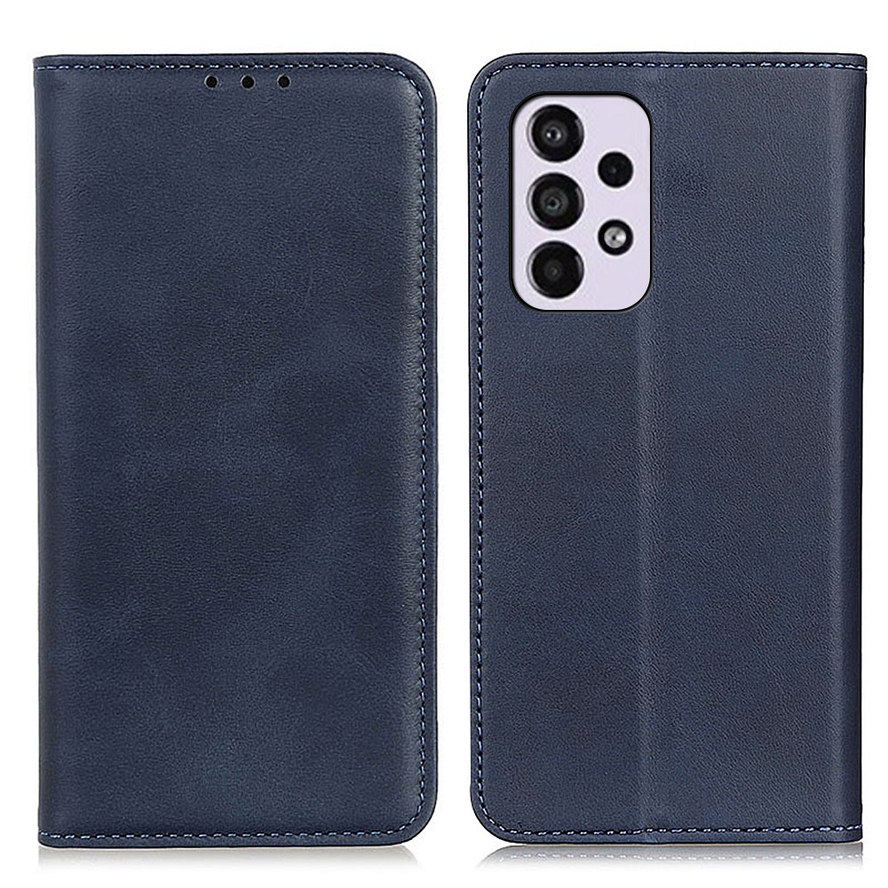 Split Leather Stand Wallet Case Auto Magnetic Closed Flip Folio Cover Phone Guard for Samsung Galaxy A33 5G - Blue-1