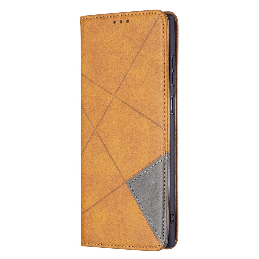 All-round Protection Rhombus-like Imprinted Magnetic Closure Card Slots Design Leather Phone Case with Stand for Samsung Galaxy S22 Ultra - Brown-5