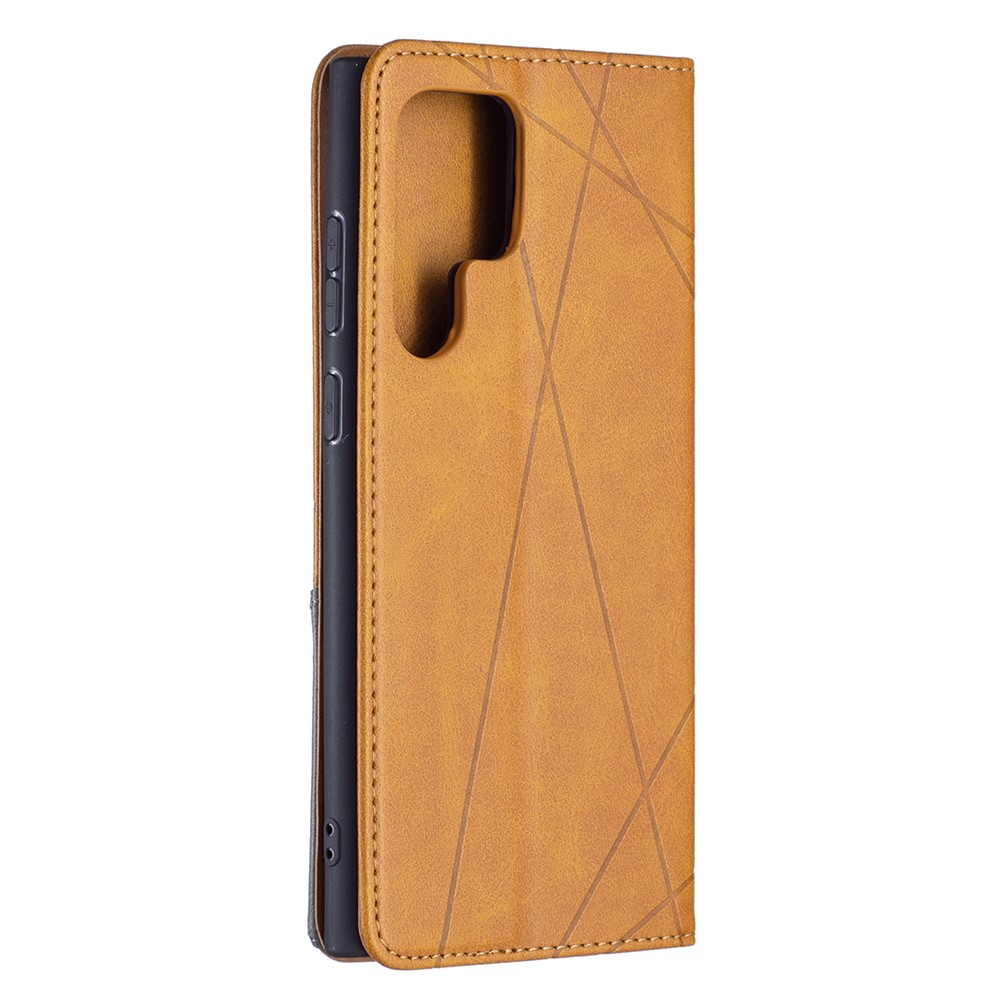 All-round Protection Rhombus-like Imprinted Magnetic Closure Card Slots Design Leather Phone Case with Stand for Samsung Galaxy S22 Ultra - Brown-6