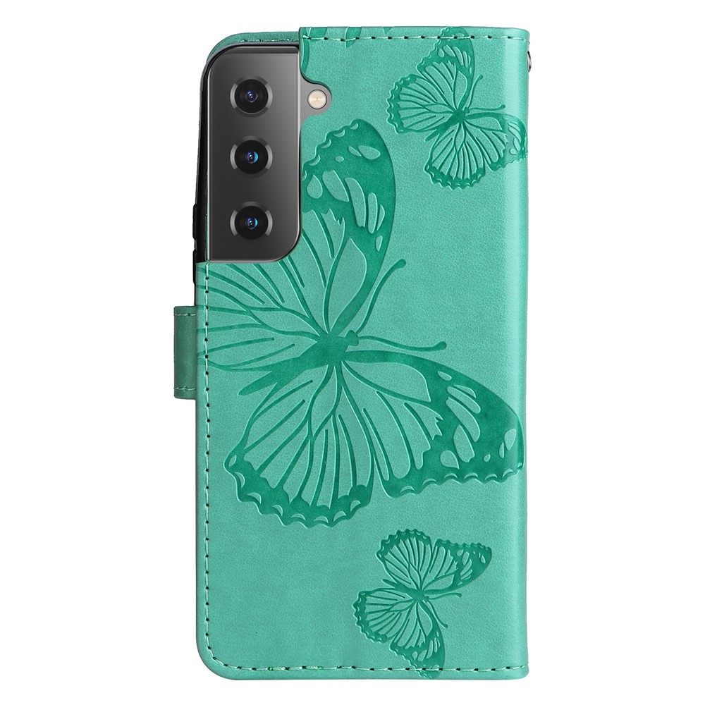 KT Impression de Fleurs Série-2 Modèle de Papillon Imprimé pu Cuir Case Portefeuille Sold Magnétique Couvrette Élégante Avec Sangle Pour Samsung Galaxy S22 5G - Vert-3