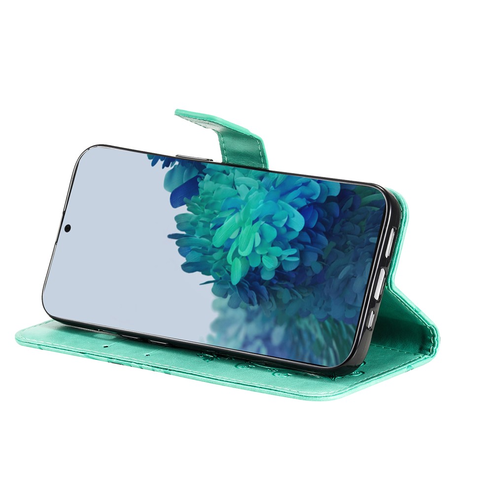 KT Impression de Fleurs Série-2 Modèle de Papillon Imprimé pu Cuir Case Portefeuille Sold Magnétique Couvrette Élégante Avec Sangle Pour Samsung Galaxy S22 5G - Vert-5