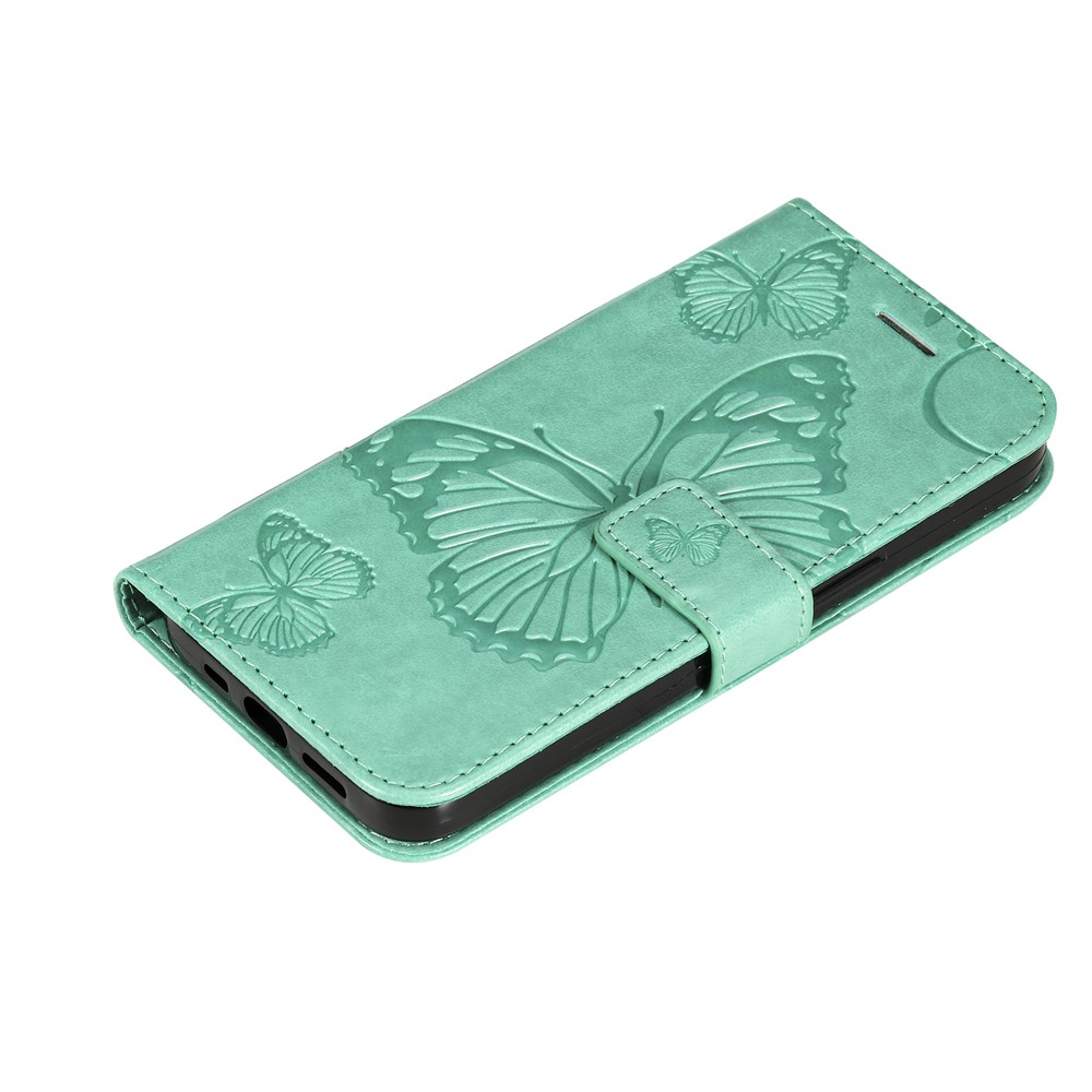 KT Impression de Fleurs Série-2 Modèle de Papillon Imprimé pu Cuir Case Portefeuille Sold Magnétique Couvrette Élégante Avec Sangle Pour Samsung Galaxy S22 5G - Vert-7