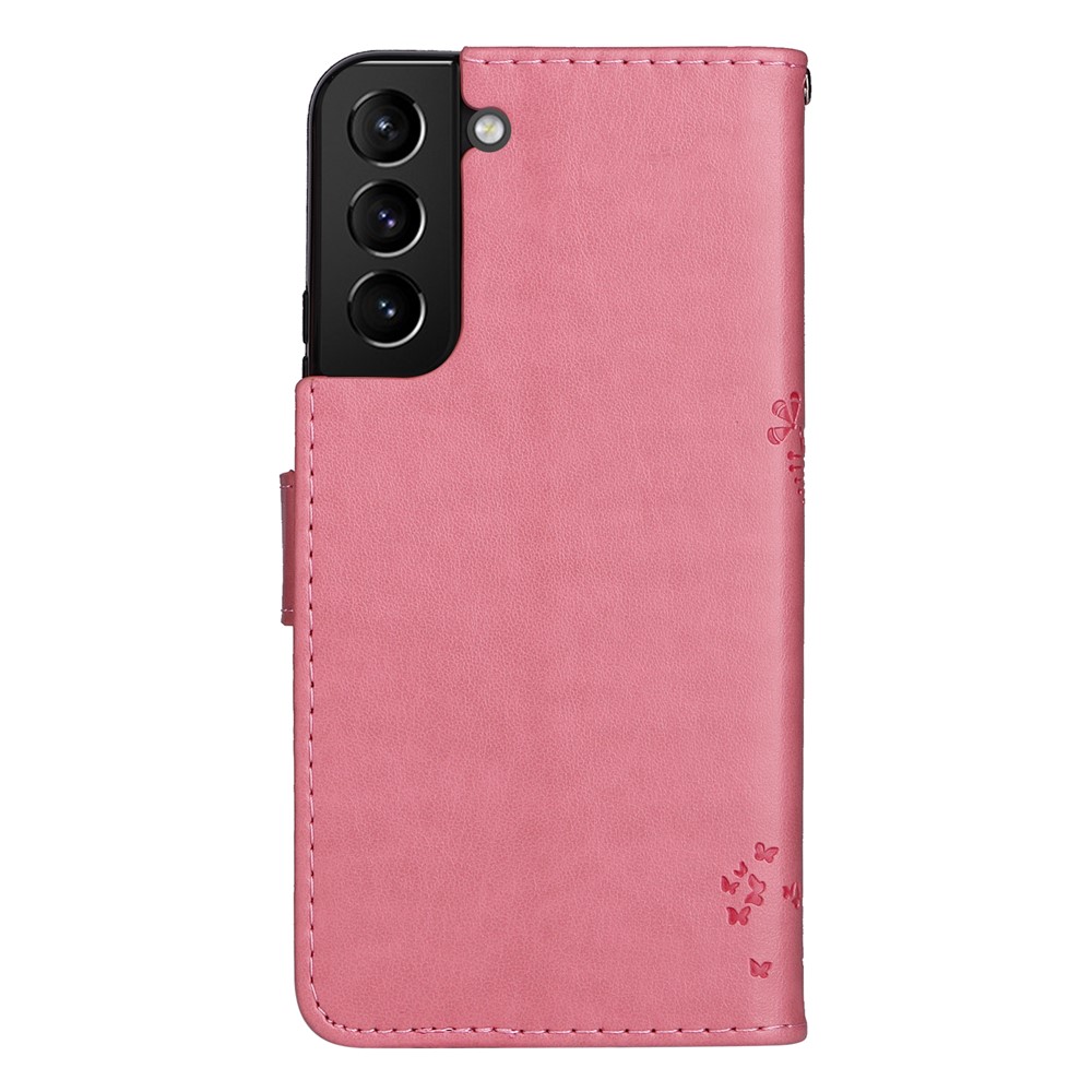 PU Leather Flip Folio Cat and Tree Pattern Imprinted Cover Stand Magnetic Closure Wallet Case with Strap for Samsung Galaxy S22 Plus - Pink-3
