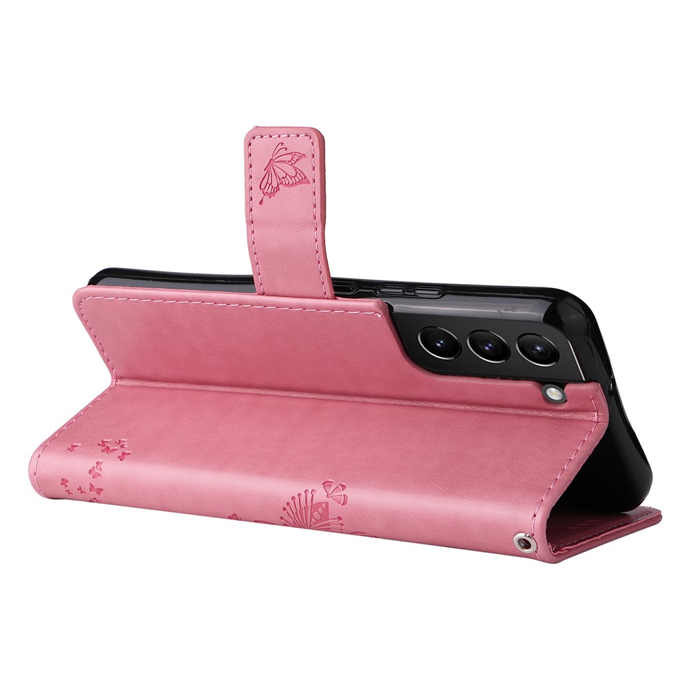 PU Leather Flip Folio Cat and Tree Pattern Imprinted Cover Stand Magnetic Closure Wallet Case with Strap for Samsung Galaxy S22 Plus - Pink-4