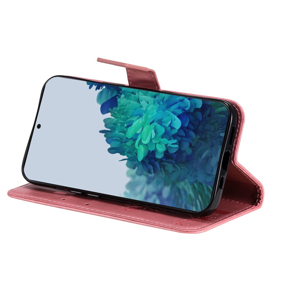 PU Leather Flip Folio Cat and Tree Pattern Imprinted Cover Stand Magnetic Closure Wallet Case with Strap for Samsung Galaxy S22 Plus - Pink-5