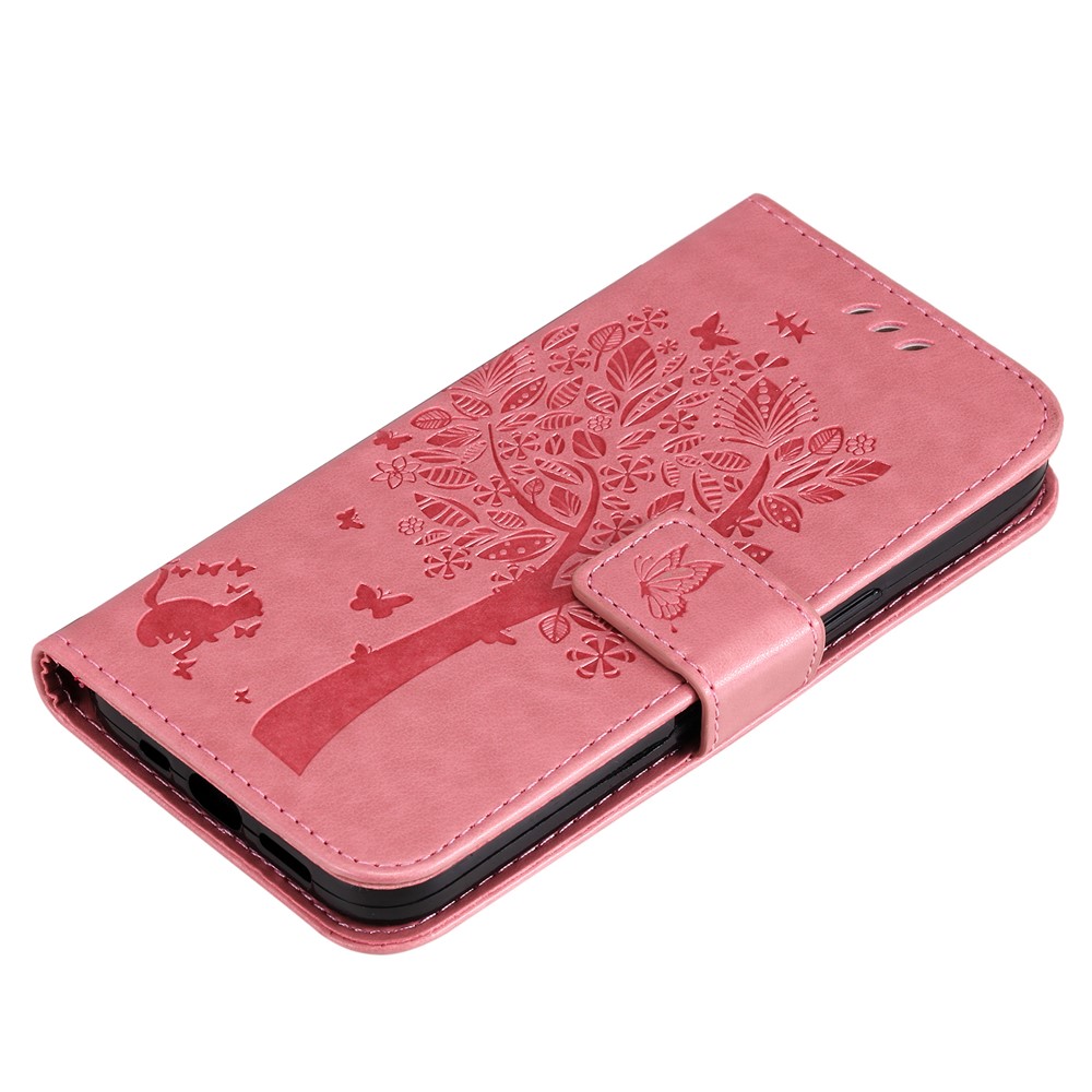 PU Leather Flip Folio Cat and Tree Pattern Imprinted Cover Stand Magnetic Closure Wallet Case with Strap for Samsung Galaxy S22 Plus - Pink-7