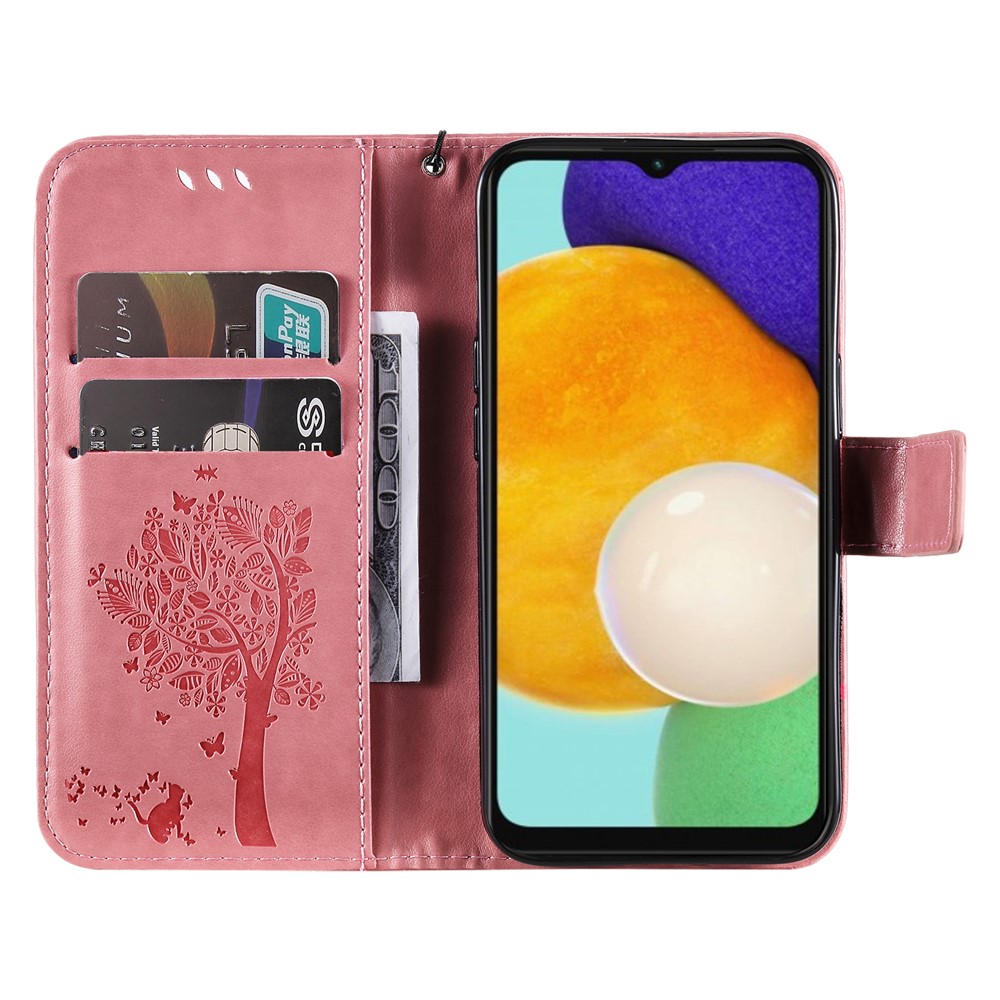 PU Leather Cat and Tree Pattern Imprinted Case Magnetic Folio Flip Stand Wallet Cover with Strap for Samsung Galaxy A13 5G - Pink-6
