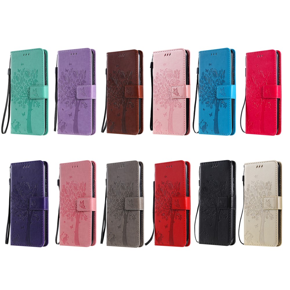 PU Leather Cat and Tree Pattern Imprinted Case Magnetic Folio Flip Stand Wallet Cover with Strap for Samsung Galaxy A13 5G - Pink-8