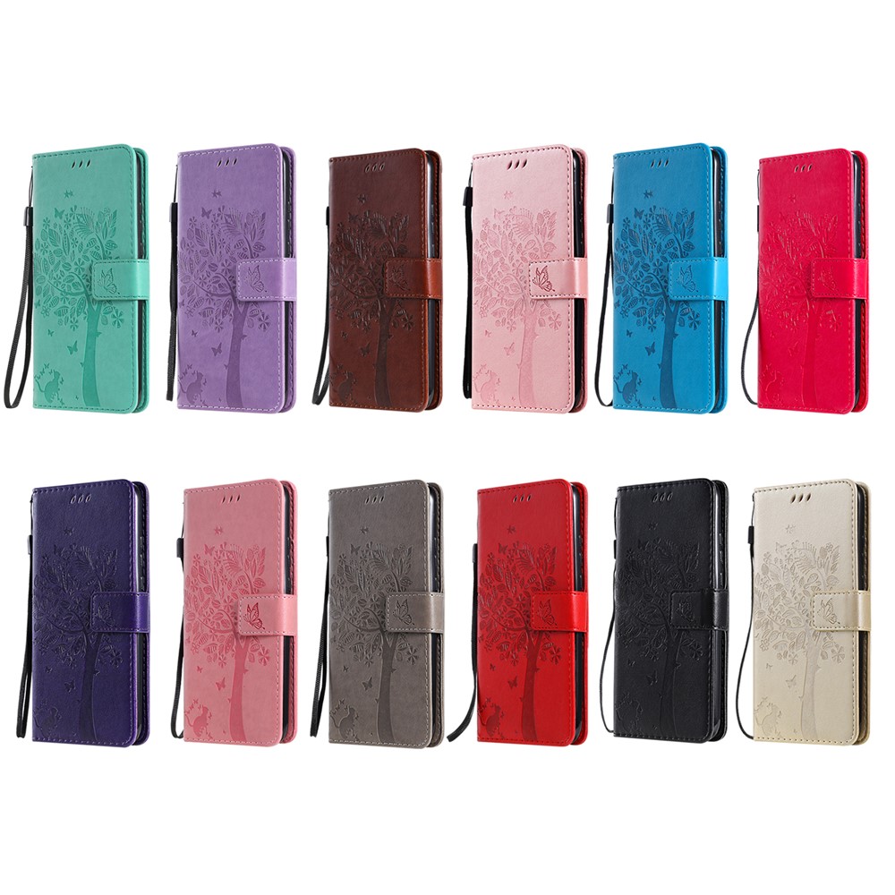 Cat and Tree Pattern Imprinted Folio Flip Wallet Case PU Leather Stand Phone Cover with Strap for Samsung Galaxy S22 - Pink-8