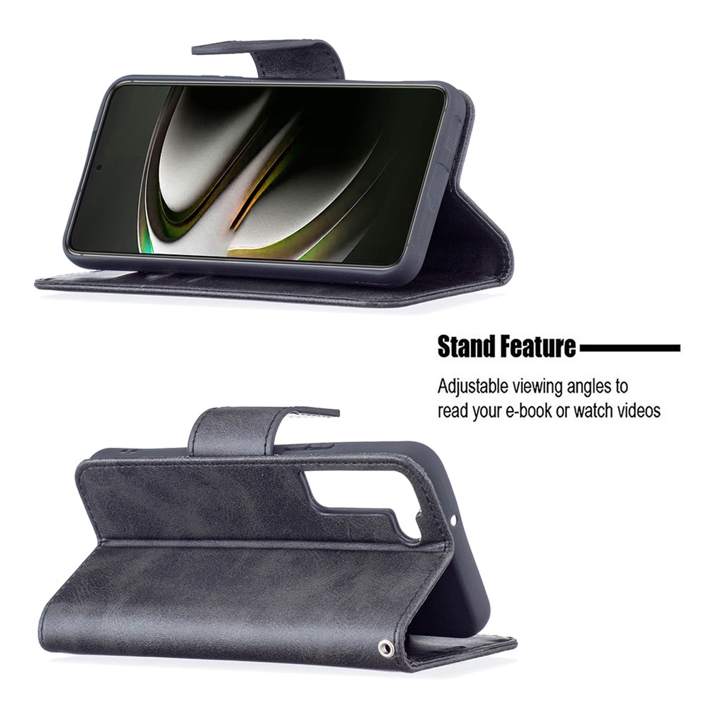 PU Leather Wallet Stand Anti-fall Smartphone Protection Case with Wrist Strap for Samsung Galaxy S22 - Black-2