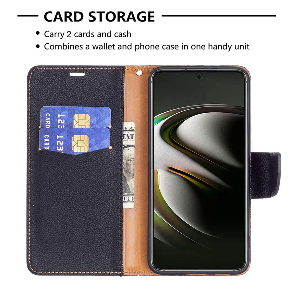 Litchi Texture PU Leather Wallet Stand Anti-drop Phone Protection Case with Handy Strap for Samsung Galaxy S22 - Black-3