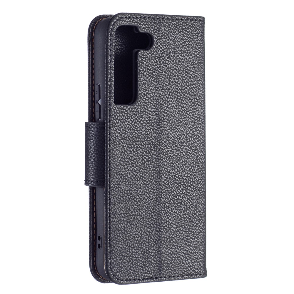 Litchi Texture PU Leather Willet Stand Anti-drop Protection Case Con Correa Práctica Para Samsung Galaxy S22 5G - Negro