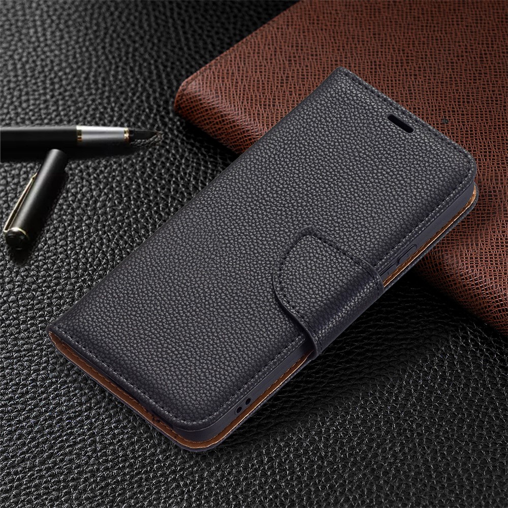 Litchi Texture PU Leather Wallet Stand Anti-drop Phone Protection Case with Handy Strap for Samsung Galaxy S22 - Black-7