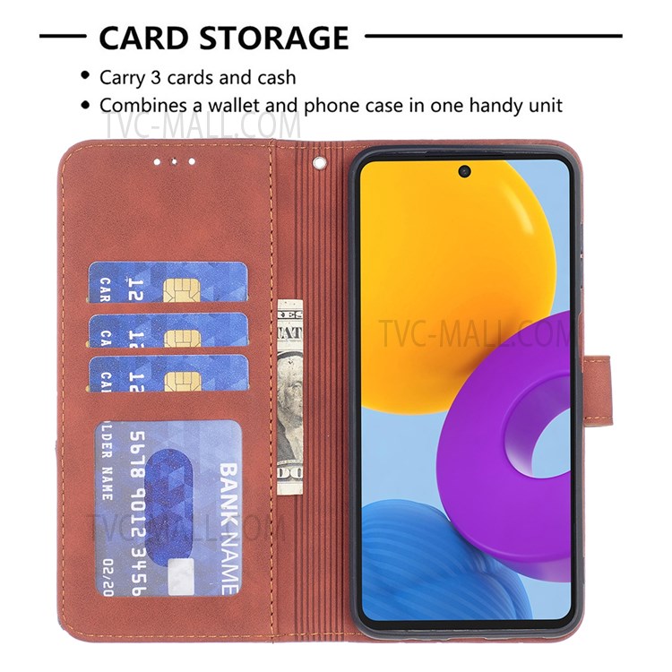 BINFEN COLOR BF05 Geometric Imprinted Flip PU Leather Case Wallet Well-protected Anti-fall Shell Cover with Stand for Samsung Galaxy M52 5G - Brown-3