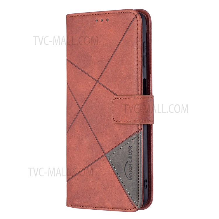 BINFEN COLOR BF05 Geometric Imprinted Flip PU Leather Case Wallet Well-protected Anti-fall Shell Cover with Stand for Samsung Galaxy M52 5G - Brown-4