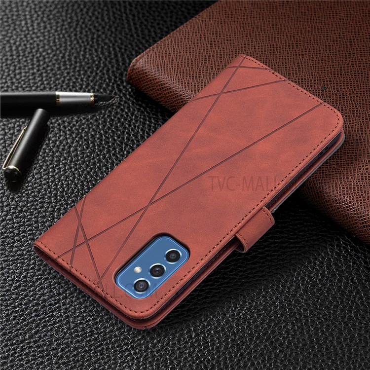 BINFEN COLOR BF05 Geometric Imprinted Flip PU Leather Case Wallet Well-protected Anti-fall Shell Cover with Stand for Samsung Galaxy M52 5G - Brown-7