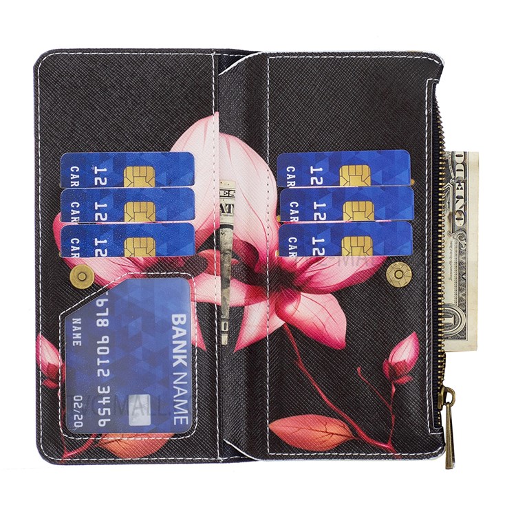 BF03 Pattern Printing Zipper PU Leather Flip Cover Magnetic Folio Stand Wallet Case with Strap for Samsung Galaxy M52 5G - Flower-4
