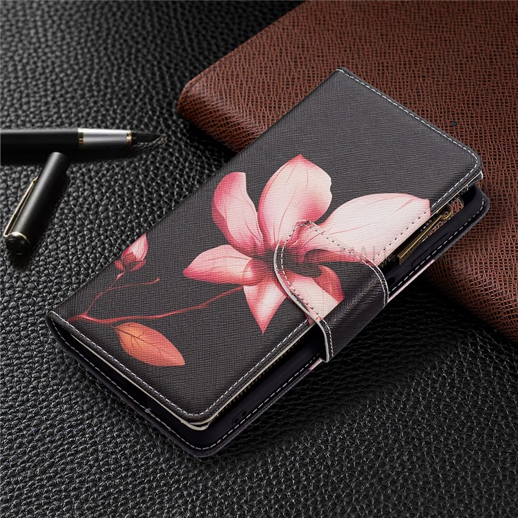 BF03 Pattern Printing Zipper PU Leather Flip Cover Magnetic Folio Stand Wallet Case with Strap for Samsung Galaxy M52 5G - Flower-8