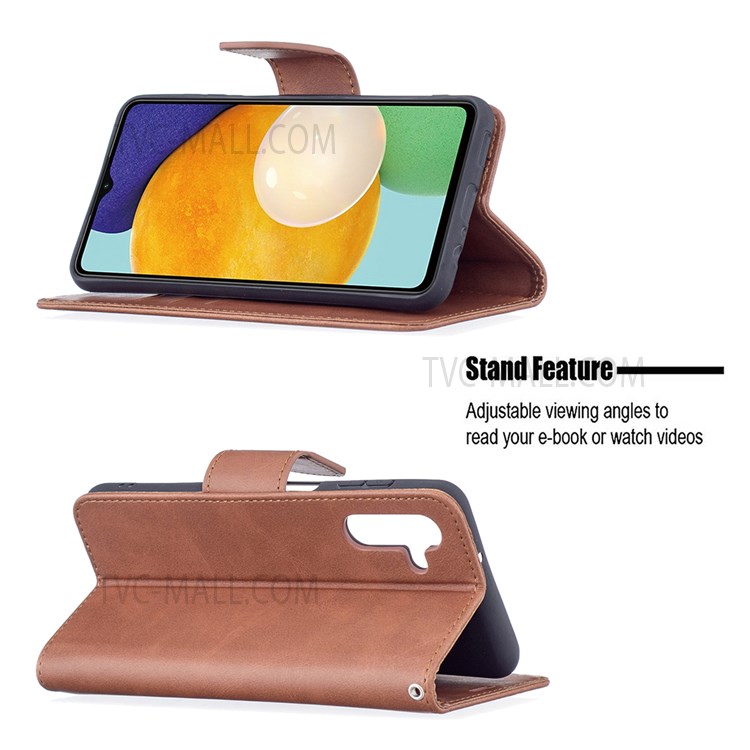 Handy Strap PU Leather Cover Wallet Stand Drop-proof Mobile Phone Case for Samsung Galaxy A13 5G - Brown-2