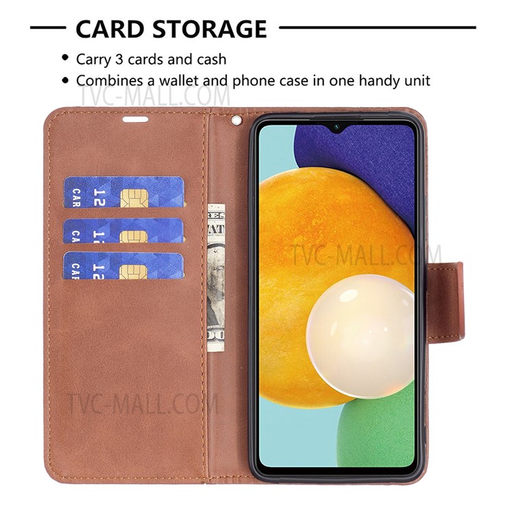 Handy Strap PU Leather Cover Wallet Stand Drop-proof Mobile Phone Case for Samsung Galaxy A13 5G - Brown-3