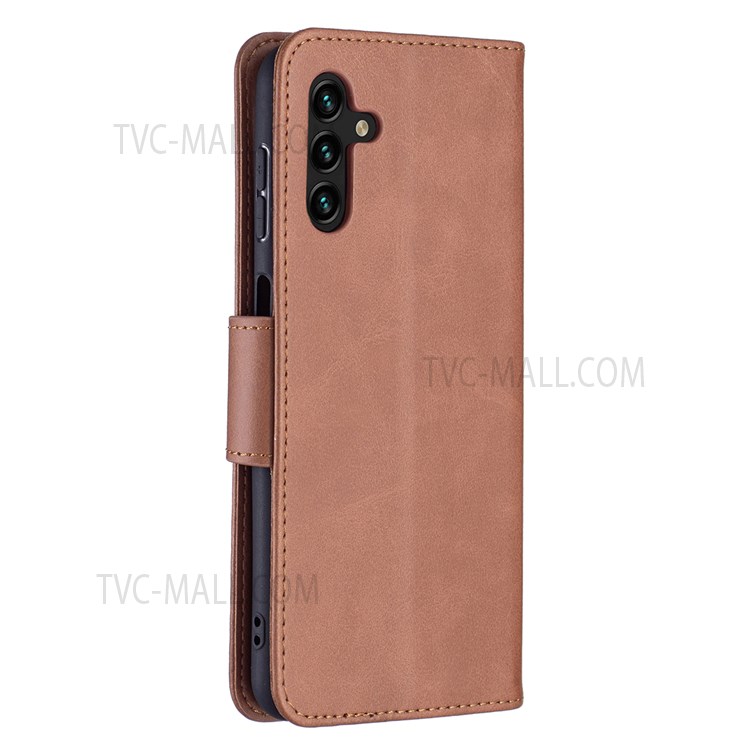 Handy Strap PU Leather Cover Wallet Stand Drop-proof Mobile Phone Case for Samsung Galaxy A13 5G - Brown-5