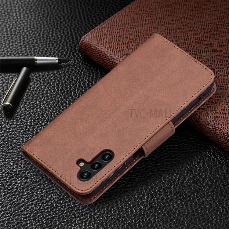 Handy Strap PU Leather Cover Wallet Stand Drop-proof Mobile Phone Case for Samsung Galaxy A13 5G - Brown-7