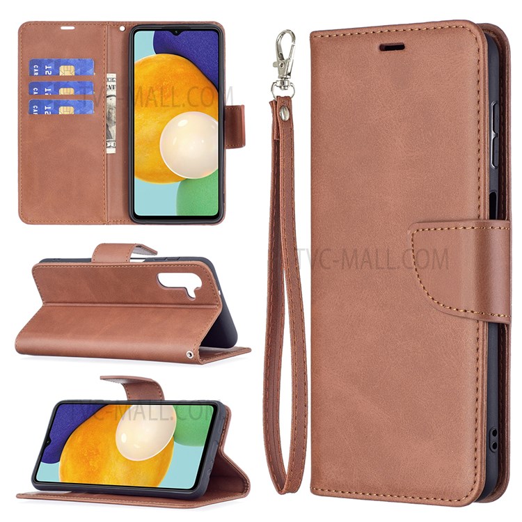 Handy Strap PU Leather Cover Wallet Stand Drop-proof Mobile Phone Case for Samsung Galaxy A13 5G - Brown-9