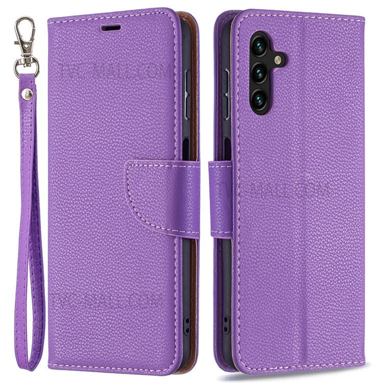 Solid Color Litchi Texture Folio Flip Magnetic Closure Leather Case Cover with Wallet Stand for Samsung Galaxy A13 5G - Purple-1