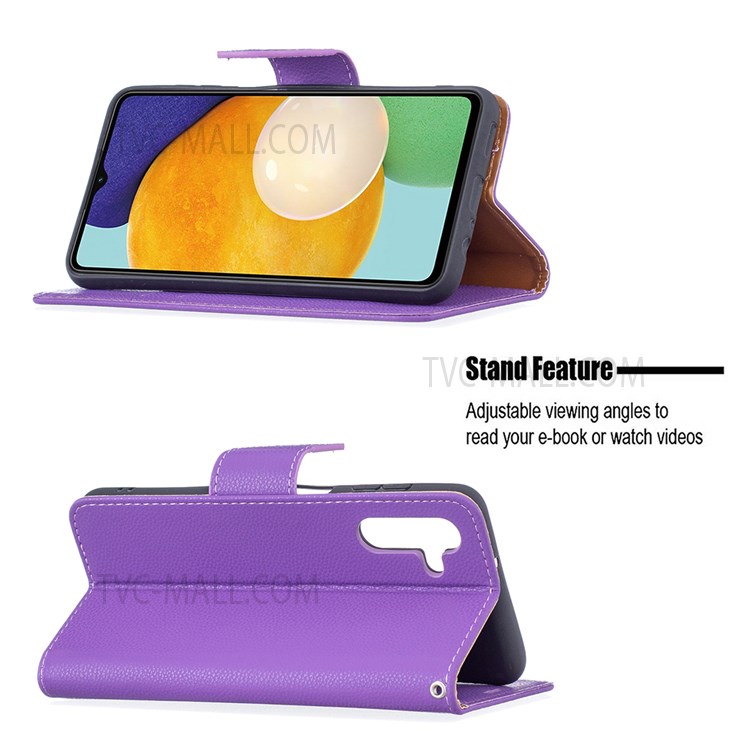 Solid Color Litchi Texture Folio Flip Magnetic Closure Leather Case Cover with Wallet Stand for Samsung Galaxy A13 5G - Purple-2