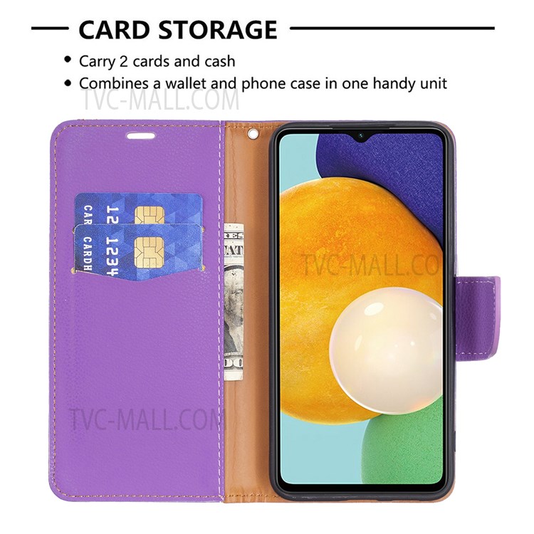 Solid Color Litchi Texture Folio Flip Magnetic Closure Leather Case Cover with Wallet Stand for Samsung Galaxy A13 5G - Purple-3
