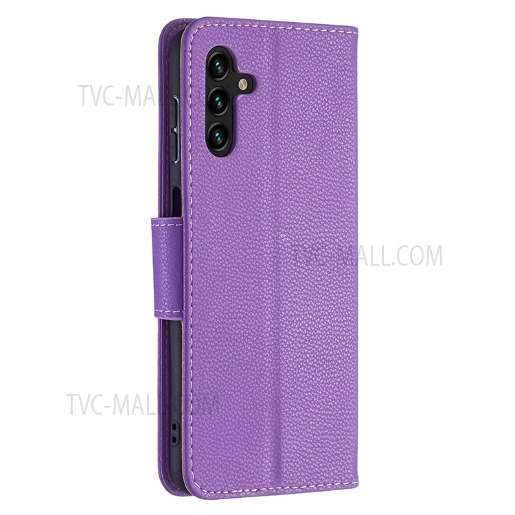 Solid Color Litchi Texture Folio Flip Magnetic Closure Leather Case Cover with Wallet Stand for Samsung Galaxy A13 5G - Purple-5