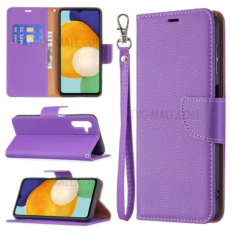 Solid Color Litchi Texture Folio Flip Magnetic Closure Leather Case Cover with Wallet Stand for Samsung Galaxy A13 5G - Purple-9