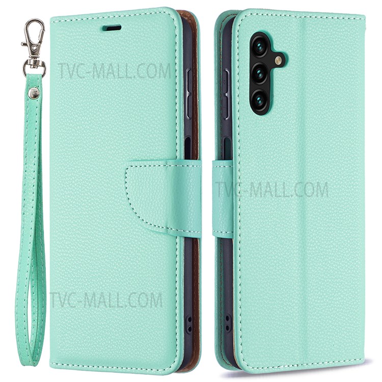 Solid Color Litchi Texture Folio Flip Magnetic Closure Leather Case Cover with Wallet Stand for Samsung Galaxy A13 5G - Green-1