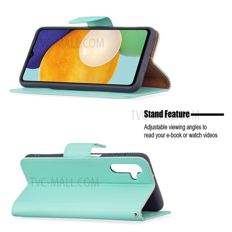 Solid Color Litchi Texture Folio Flip Magnetic Closure Leather Case Cover with Wallet Stand for Samsung Galaxy A13 5G - Green-2