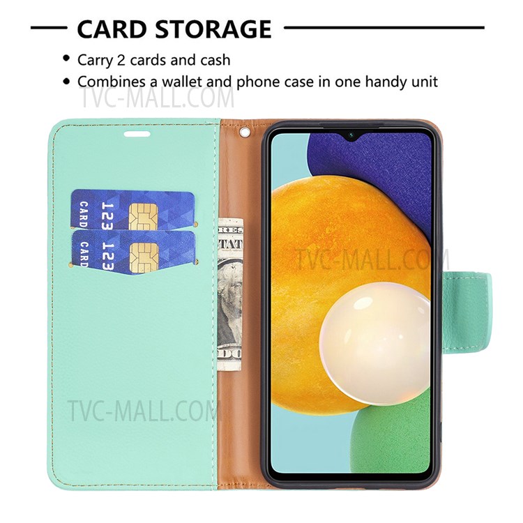Solid Color Litchi Texture Folio Flip Magnetic Closure Leather Case Cover with Wallet Stand for Samsung Galaxy A13 5G - Green-3