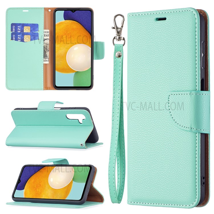 Solid Color Litchi Texture Folio Flip Magnetic Closure Leather Case Cover with Wallet Stand for Samsung Galaxy A13 5G - Green-9