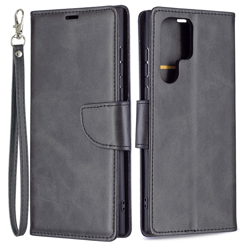 PU Leather Scratch-resistant Phone Wallet Case Cover with Stand for Samsung Galaxy S22 Ultra - Black-1