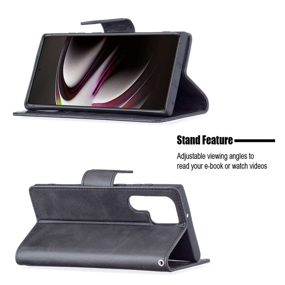 PU Leather Scratch-resistant Phone Wallet Case Cover with Stand for Samsung Galaxy S22 Ultra - Black-2