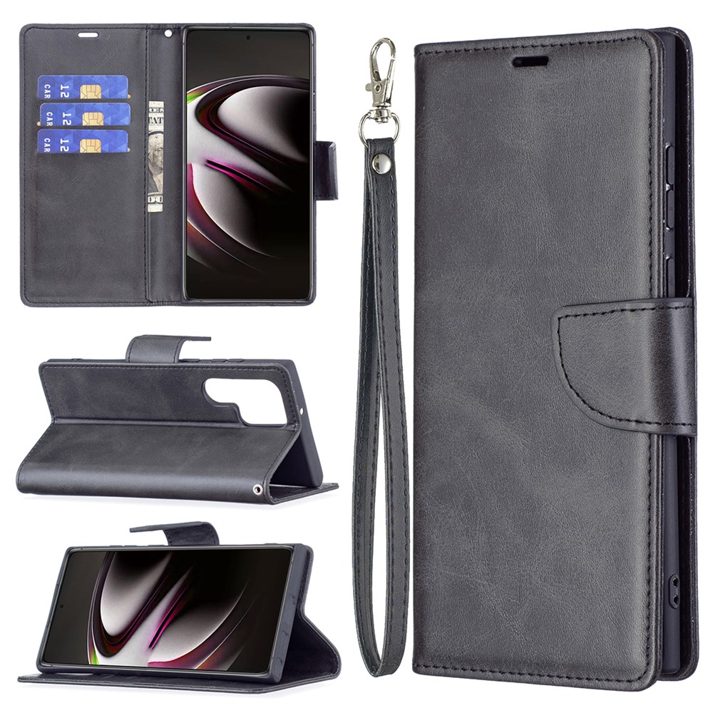 PU Leather Scratch-resistant Phone Wallet Case Cover with Stand for Samsung Galaxy S22 Ultra - Black-6