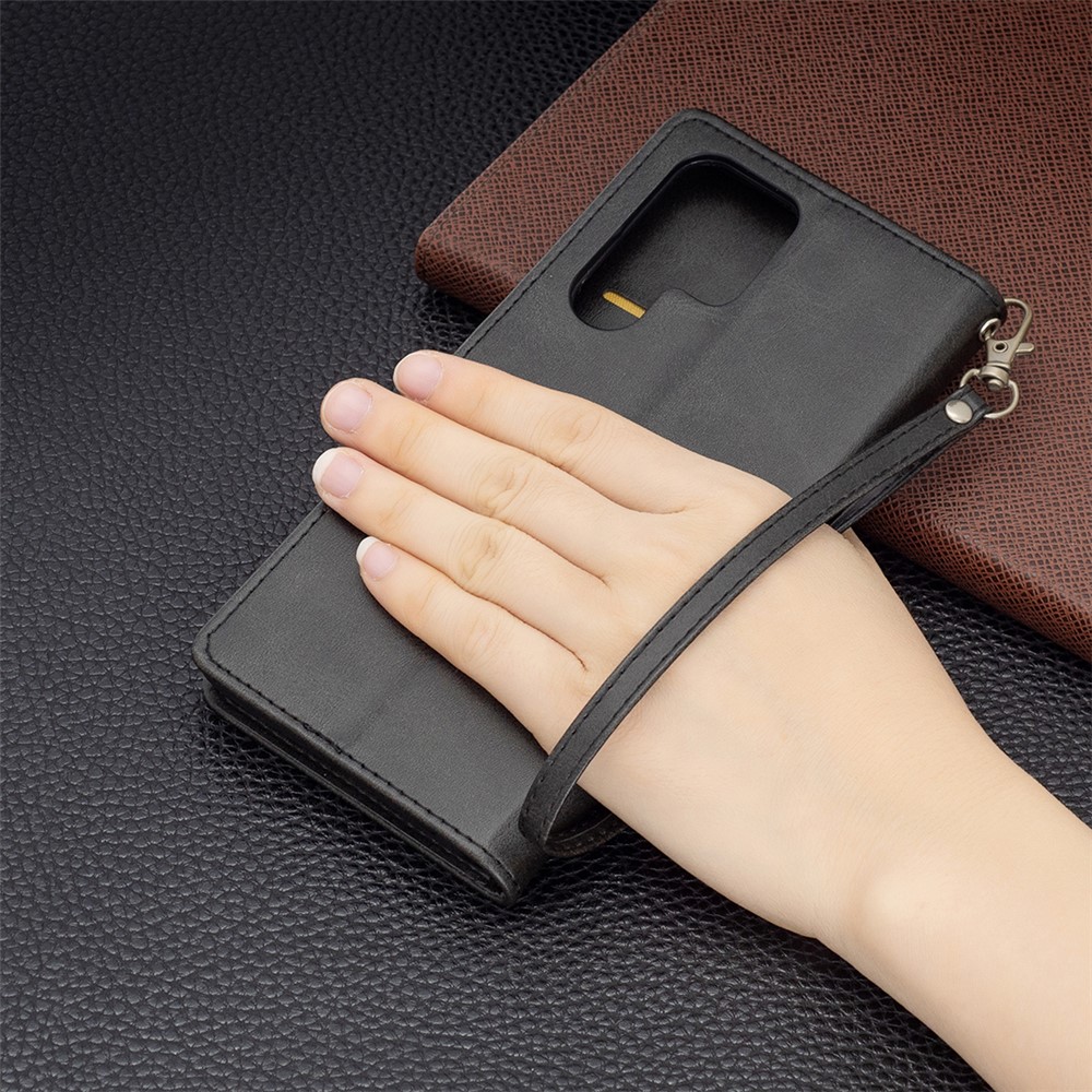 PU Leather Scratch-resistant Phone Wallet Case Cover with Stand for Samsung Galaxy S22 Ultra - Black-9