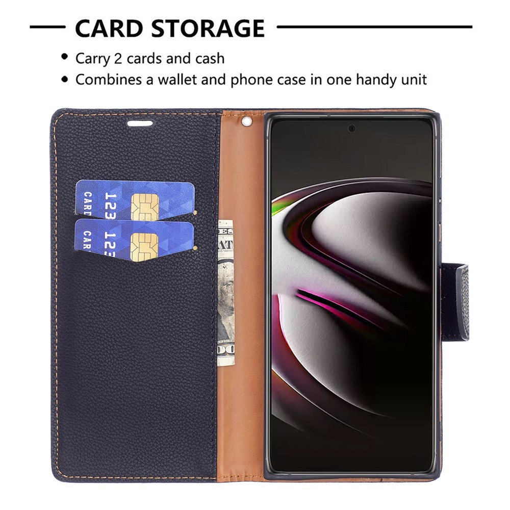 Litchi Texture Solid Color PU Leather Wallet Stand Case Protective Phone Shell with Wrist Strap for Samsung Galaxy S22 Ultra - Blue-3