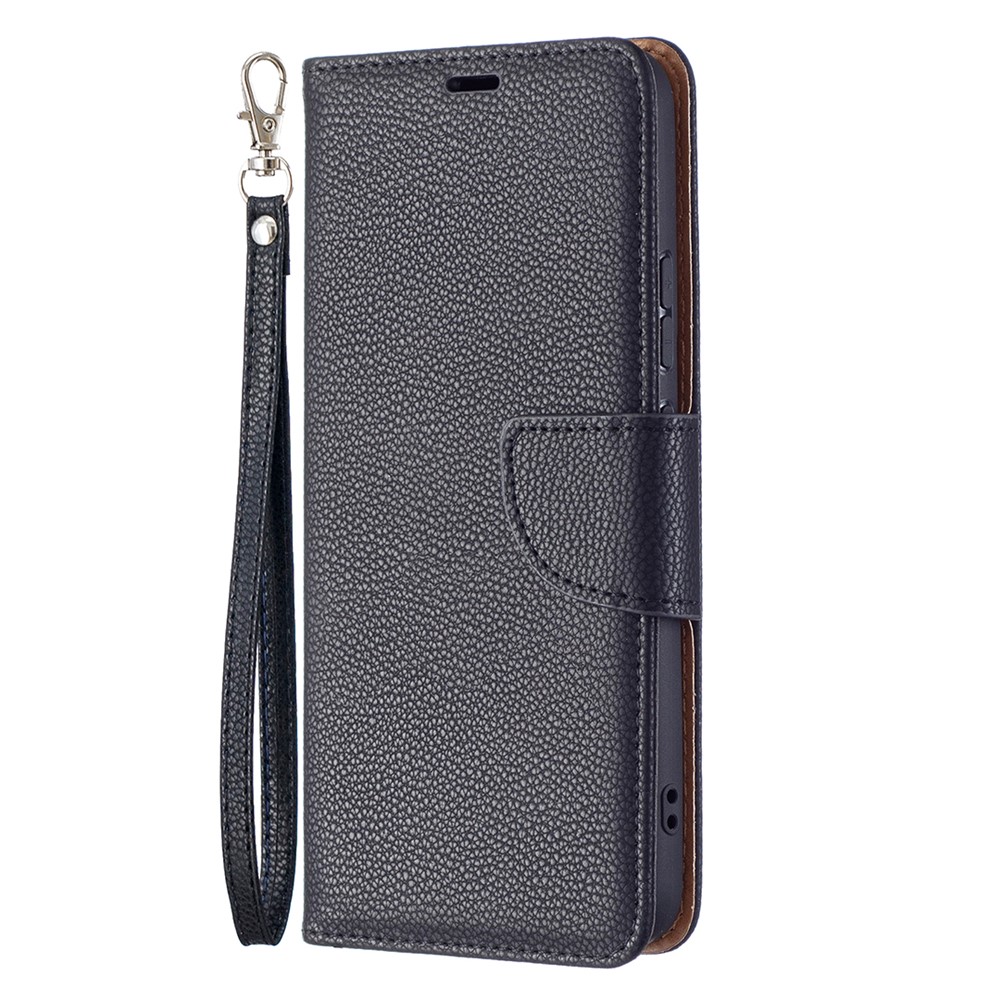 Litchi Texture Folio Flip Magnetic Closure Leather Case Cover with Wallet Stand for Samsung Galaxy S22 Plus - Black-4