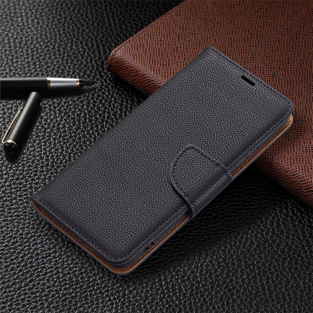 Litchi Texture Folio Flip Magnetic Closure Leather Case Cover with Wallet Stand for Samsung Galaxy S22 Plus - Black-7